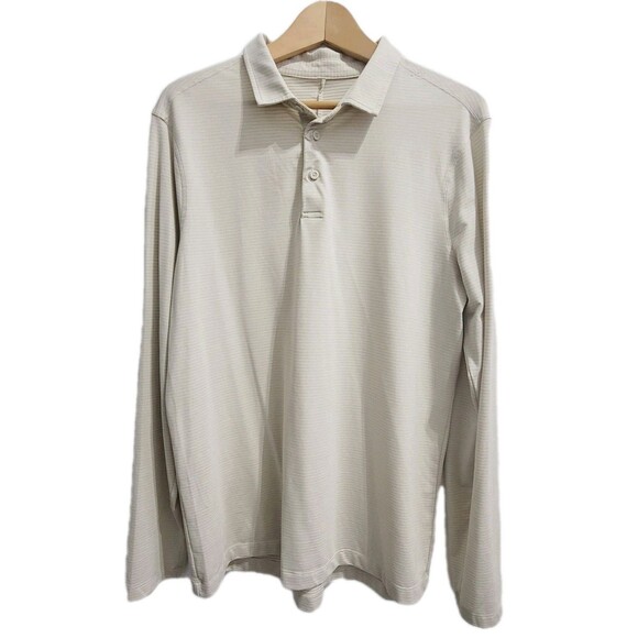 Lululemon Evolution Long Sleeve Polo Shirt Men’s Size M Heathered Natural Ivory - Picture 1 of 10